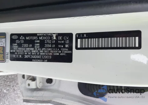 2019 Kia Forte Fe/Lx/Lxs z USA, uszkodzony, nr VIN 3KPF24AD6KE120019